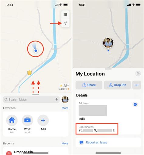 how to find a place using coordinates on iphone