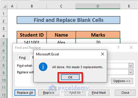 how to find and replace blank cells in excel