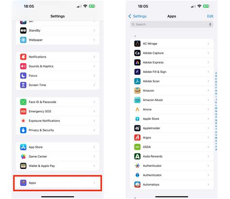 how to find apps in settings ios