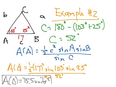 how to find area of a triangle with one side and two angles