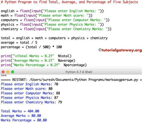 how to find average of marks in python