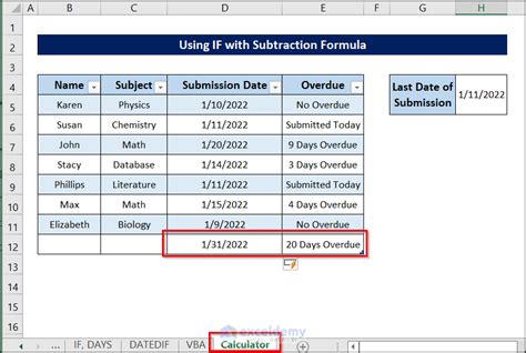 how to find days overdue in excel