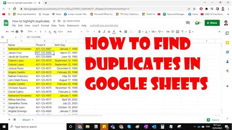 how to find duplicate names in google sheets