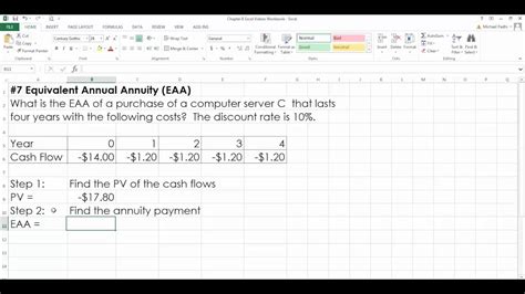 how to find equivalent annual cost in excel