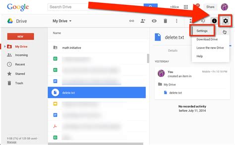 how to find google drive settings