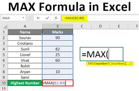 how to find max value in excel table