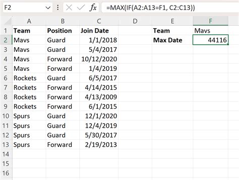 how to find maximum date in excel