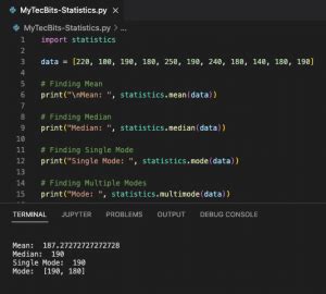 how to find mean median and mode in python using statistics