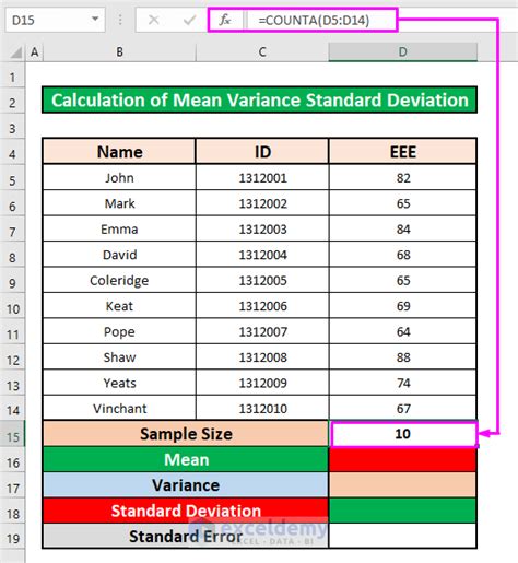 how to find mean standard deviation and variance in excel
