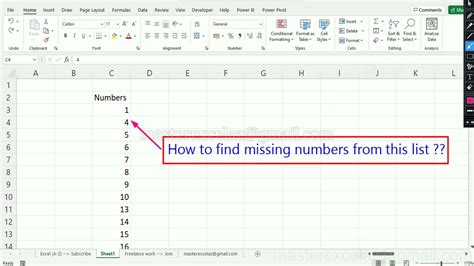 how to find missing numbers in excel sheet