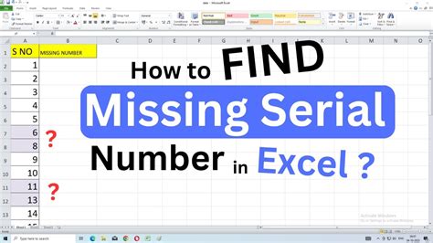 how to find missing serial no in excel