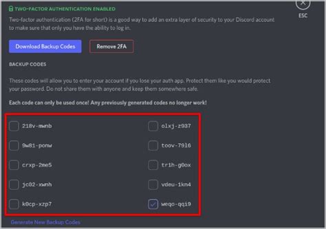 how to find my backup code on discord