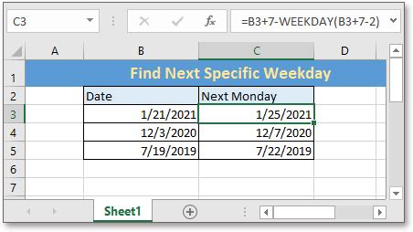 how to find next weekday in excel