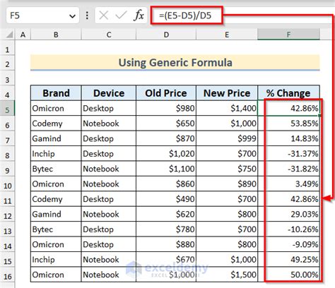 how to find percentage increase or decrease in excel