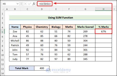 how to find percentage of marks in excel sheet