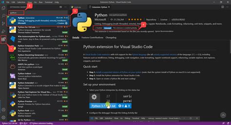 how to find python extension in visual studio code