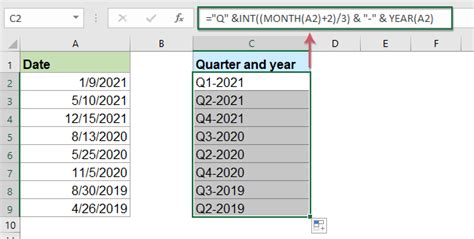 how to find quarter of the year in excel