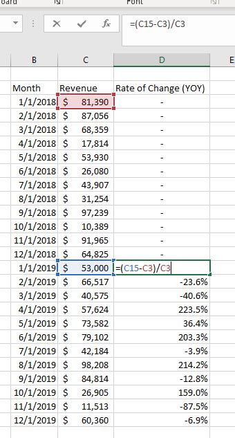 how to find rate of change on excel