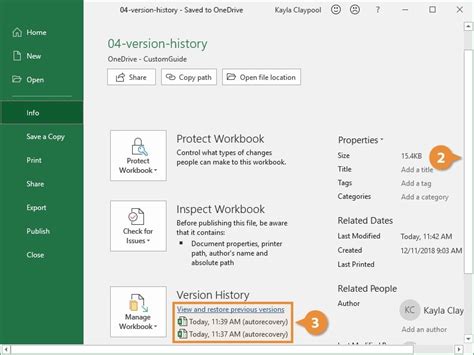 how to find recent version of excel file