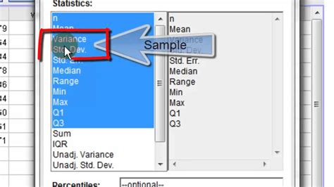 how to find sample variance and standard deviation on statcrunch