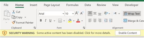 How To Find Security Warning In Excel