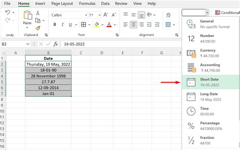 how to find short date format in excel