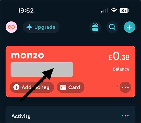 how to find sort code on monzo card