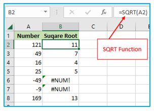 how to find square root of sample size in excel
