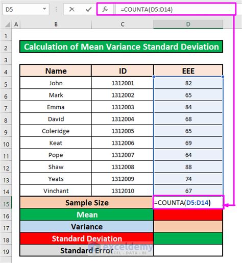 how to find standard deviation from variance in excel