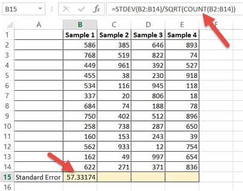 how to find standard error in excel formula