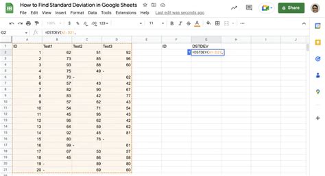 how to find stdev in google sheets