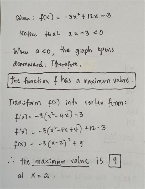 how to find the maximum value of a function without graphing