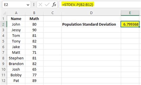 how to find the population standard deviation on excel
