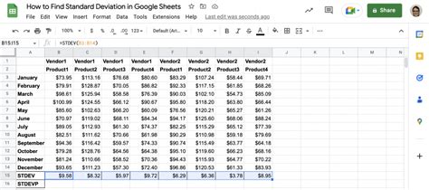 how to find the sample standard deviation in google sheets