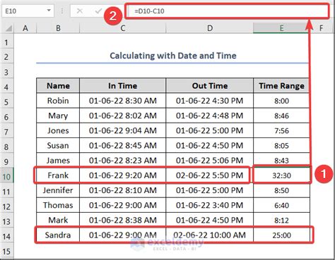 how to find time range in excel