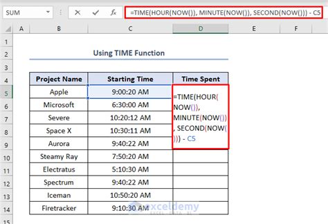 how to find time spent in excel