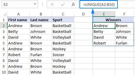 how to find unique values in excel from two columns