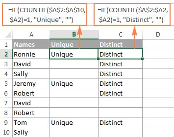 how to find unique values in excel table