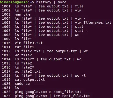 how to find user command history in linux