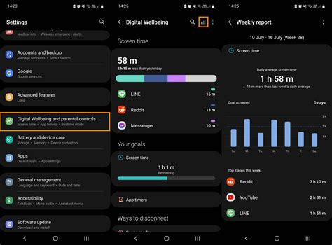 how to find weekly average screen time on android