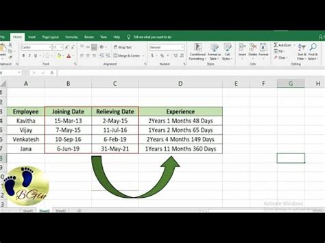 how to find work experience in excel