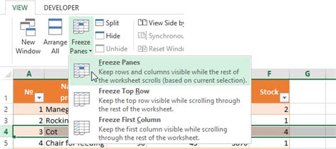how to fix a row in excel while scrolling