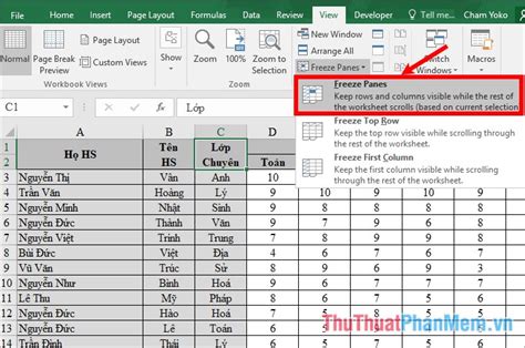 how to fix column in excel table