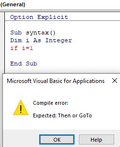 how to fix syntax error in vba