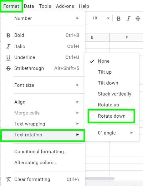 how to flip text vertically in google sheets
