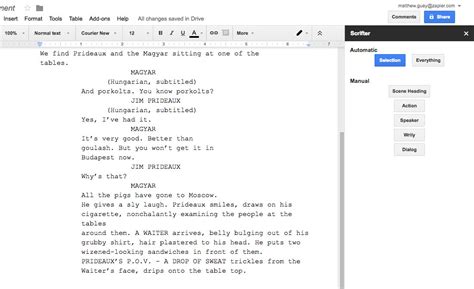 how to format a play script on google docs