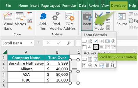 How To Format A Scroll Bar In Excel