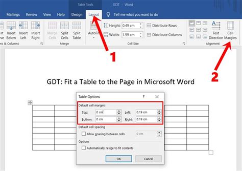 how to format a table in word to fit on one page