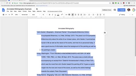 how to format annotated bibliography in google docs
