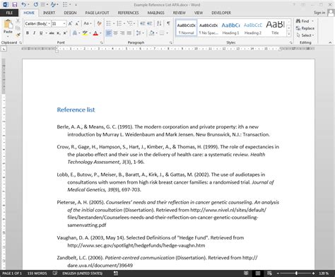 how to format apa reference list in word